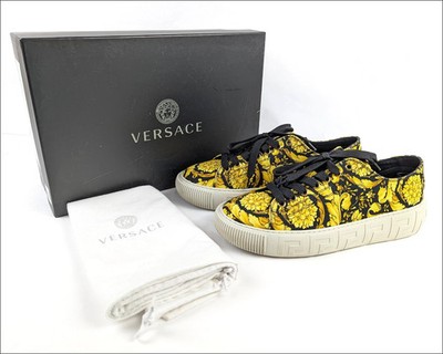 Versace Greca Barocco Gold/Black Canvas Sneakers Women's Size EU 40.5 US 10.5