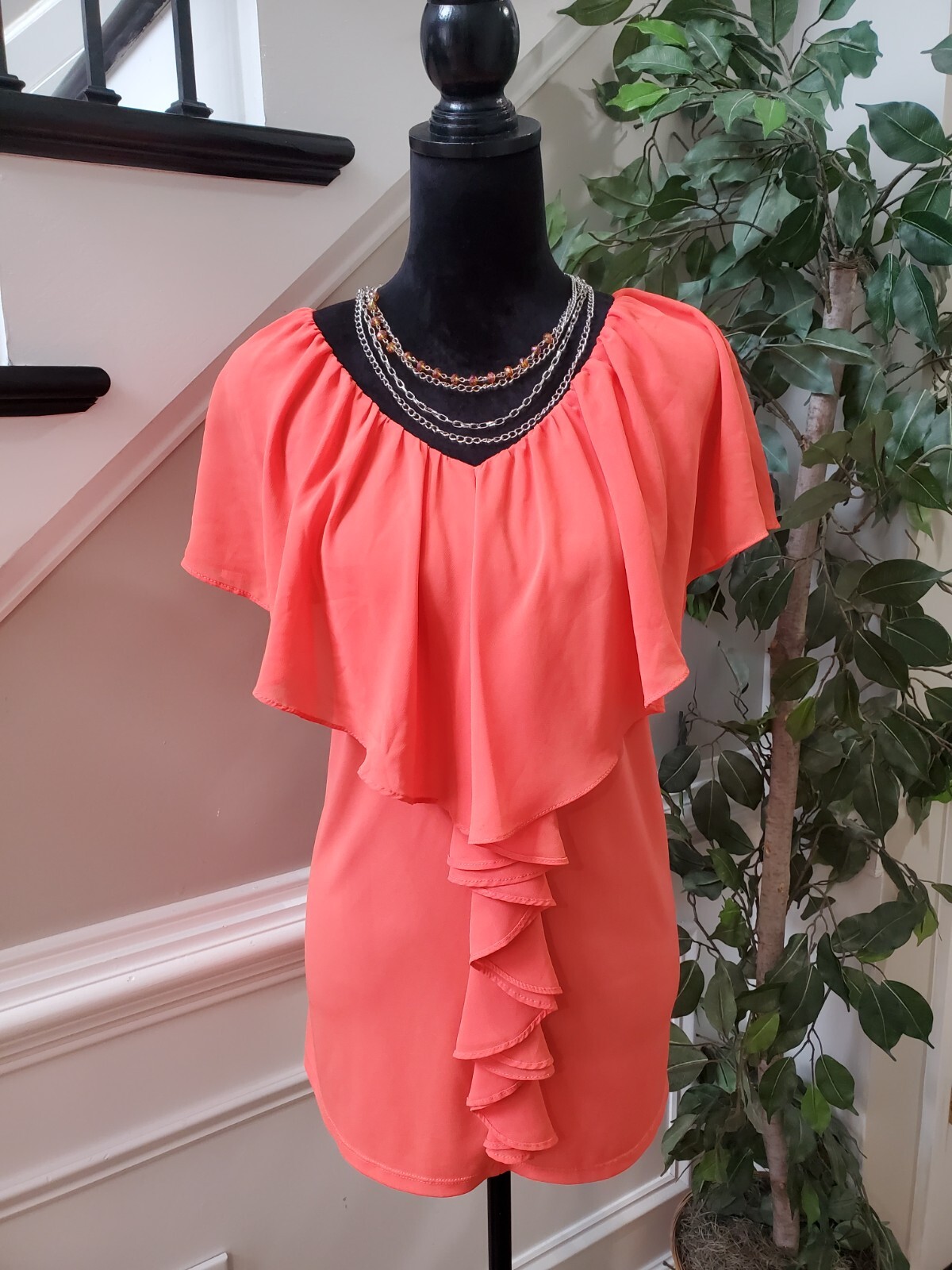 Cato Women's Red Solid Polyester Ruffle V-Neck Sl… - image 12