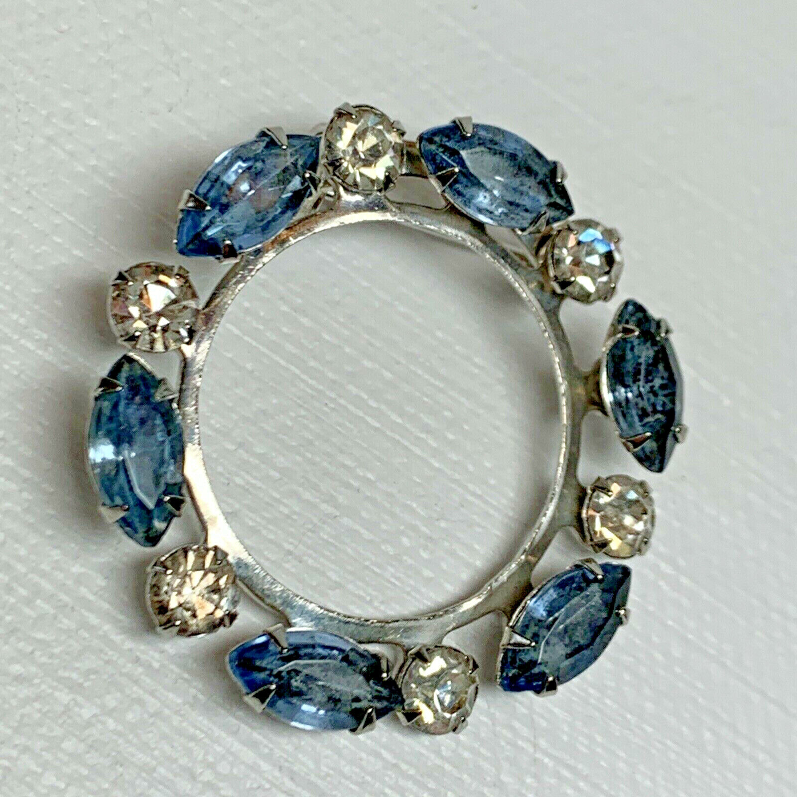 Vintage Silver Costume Circle Brooch Pin Blue Cle… - image 7