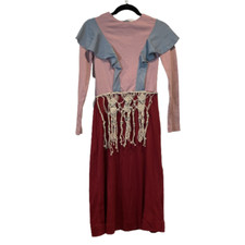 Vintage Homemade Funky Pink Red Blue Ruffle Costume with Belt Boho Small