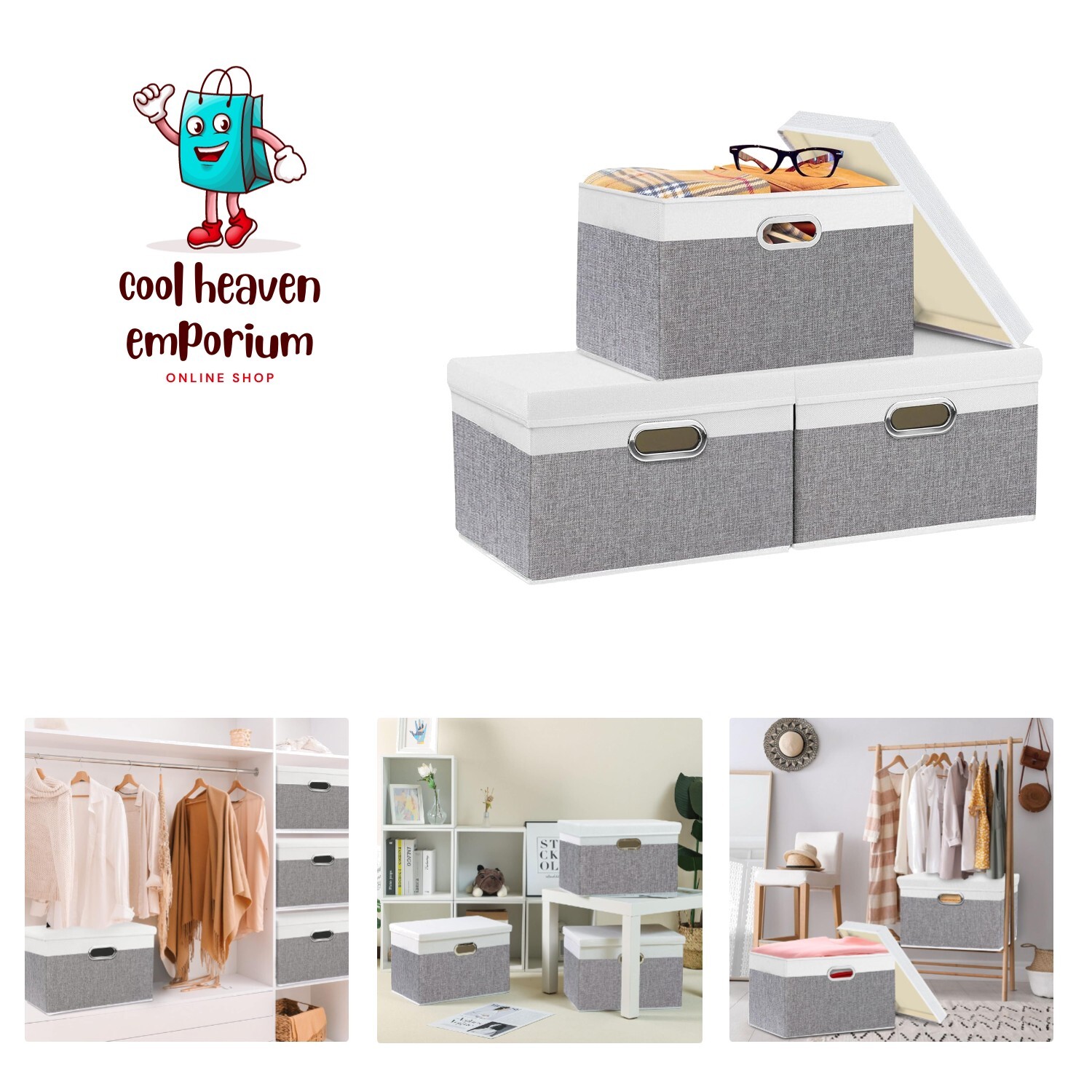 Decorative Storage Bins with Lids & 2 Metal Handles for Home Organization  -image