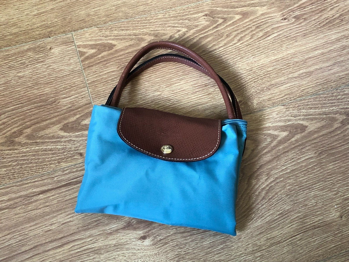 Longchamp Le Pliage Original Top Handle Medium Blue Tote Bag Rare