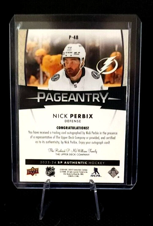 2023-24 Upper Deck SP Authentic NICK PERBIX Pageantry Autograph #P-48 Lightning - Image 2 of 2
