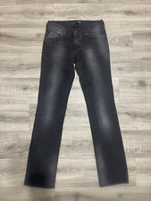 JUST CAVALLI VINTAGE BLACK DENIM STRAIGHT JEANS BIG METALIC LOGO SIZE 26x40