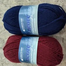 Plymouth Encore Yarn Navy Blue#848/Deep Burgundy #999 Acrylic Wool Mix Worsted