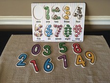 Melisa  Doug Peg Puzzles Letters  Numbers Sturdy Wood Construction.