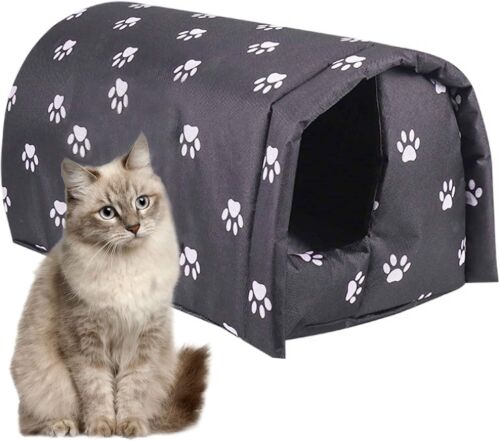H&E Stray Cats Shelter, Waterproof Outdoor Cat House Foldable Warm Pet Cave