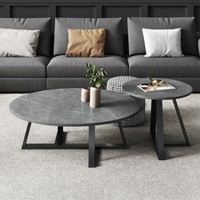 Modern Couchtisch Wohnzimmertisch Set rund Sofatisch mit Metallrahmen Keramik 