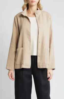 NEW Eileen Fisher Stand Collar Organic Linen/Cotton Jacket WHEAT SZ XS AUTHENTIC