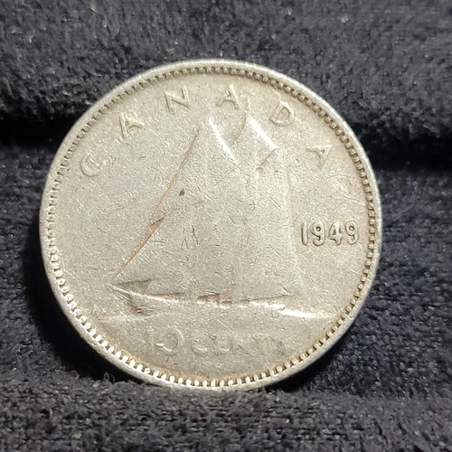 1949 Canada 10 Cents (80% Silver) Coin King George VI  GOOD BOOK FILLER