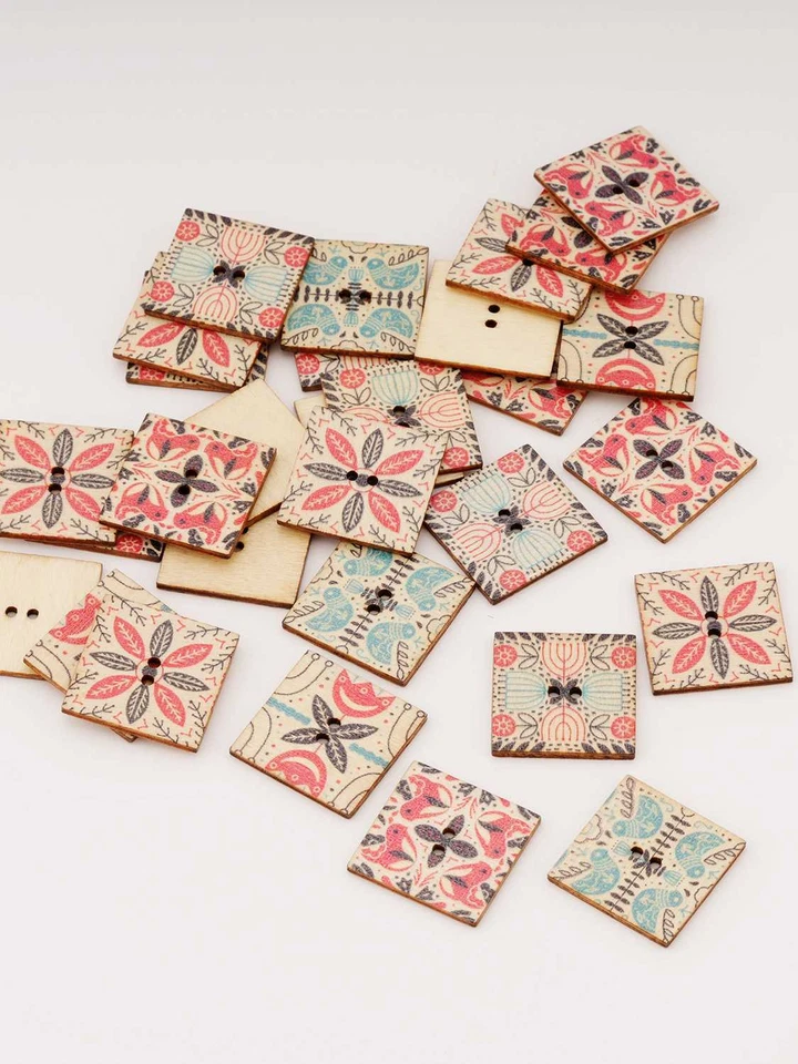 50pcsa Bohemia print Square wood button for sewing scrapbooking crafts 20/25mm - Image 2 of 4