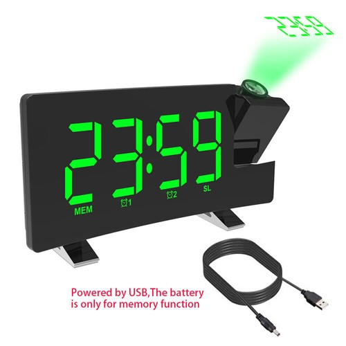 LED gekrümmter Bildschirmmit Projektion Digital Funkuhr Dimmbar Tischuhr Alarm - Bild 9 von 27