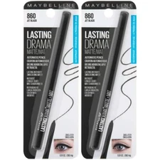 Maybelline Lasting Drama Jet Black Eyeliner Pencil 2 Count Waterproof Matte F...