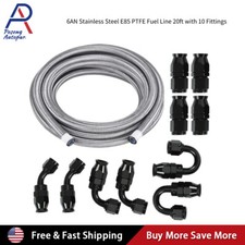 6an -6an Stainless Steel Ptfe Fuel Line 20ft 10 Fittings Hose Kit E85 Silver