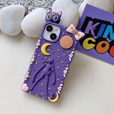 For iPhone 11 12 13 14 15 Pro Max Kawaii Moonlight Girl Soft Rubber Back Cover