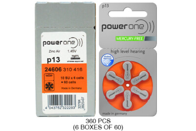 360-Pack Size p13 PowerOne Hearing Aid Batteries