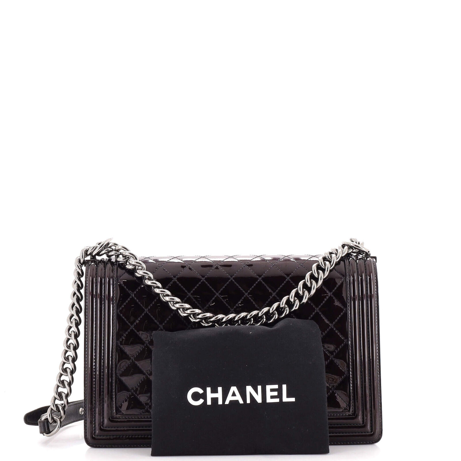 Chanel Boy Flap Bag Quilted Patent New Medium Bla… - image 2
