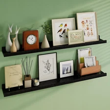 Floating Picture Ledge Shelves 48 Inch Solid Oak Wood Set of 2, Rustic Wall Stor