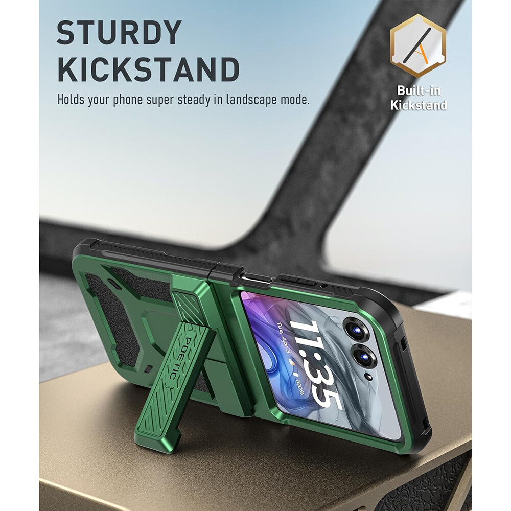 Poetic Spartan Case For Motorola Moto Razr Plus 2023,[Kickstand][Hinge Protection], Full-Body Shockproof Cover With Kickstand, Metallic Gun Metal