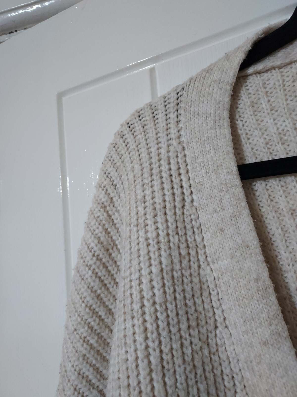 LADIES LONG OATMEAL OPEN FRONT CASUAL STRIPED CARDIGAN SIZE XL (20/22