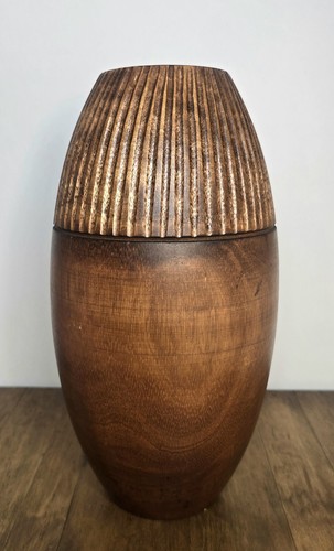 MCM Boho Carved Stripes Brown, Natural Mango Tree Wood Vase - Picture 2 of 7