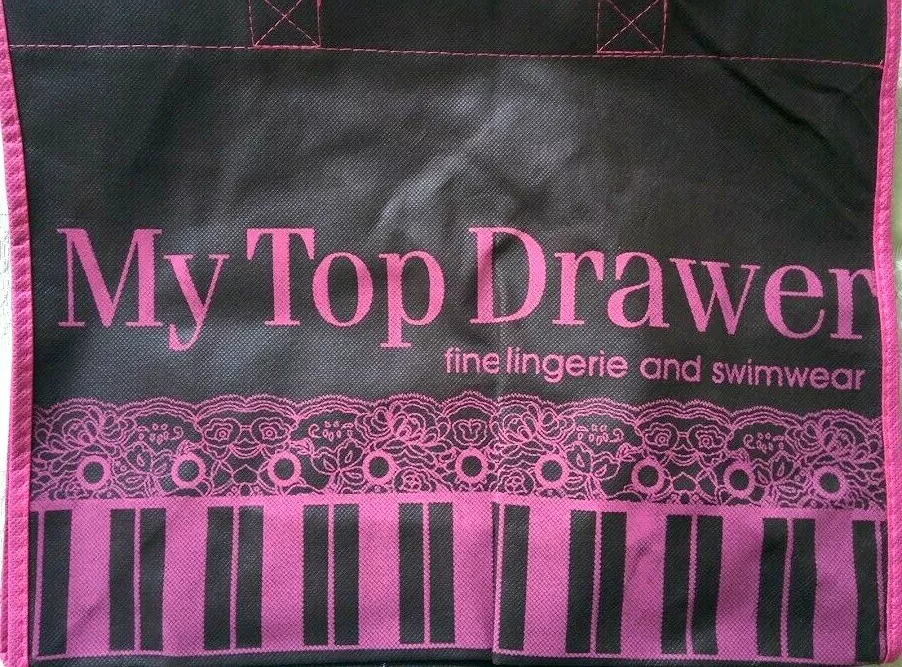 Reusable Shopping Bag MY TOP DRAWER LINGERIE Brown & Pink Purple