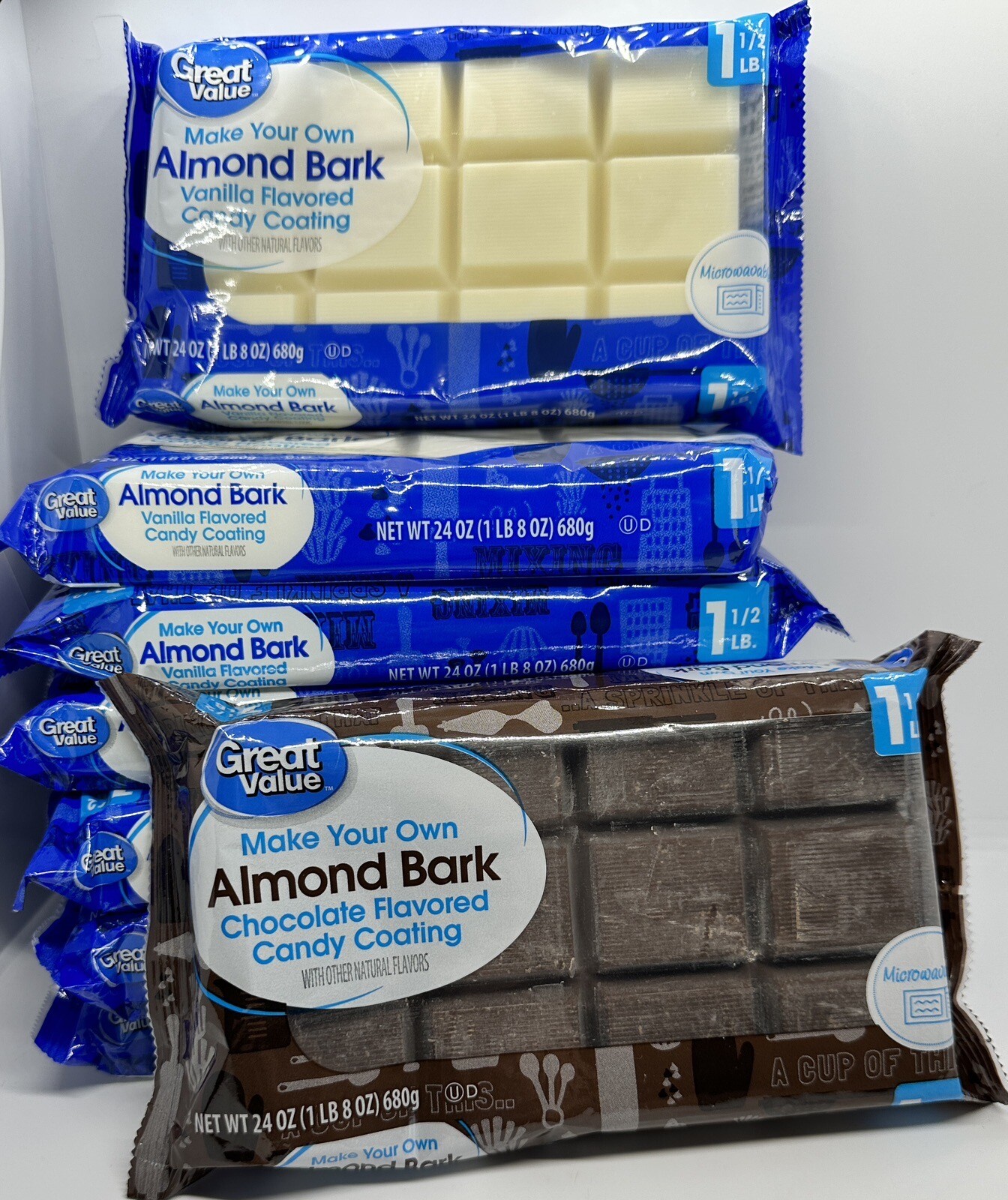 LOT OF 8 Great Value Vanilla & Chocolate Candy Coating Almond Bark