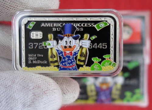 Rare 1 oz Disney .999 Fine Silver Color Hand Enamel Bar Scrooge McDuck Champagne