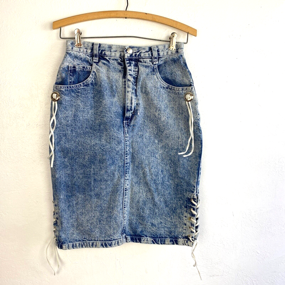 Vintage 80s Tioga Sport Womens Denim Skirt Size Conchos Western