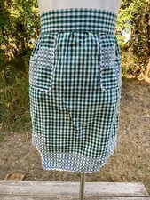 Vintage Half Apron Green Gingham Checked Smocked Apron Farmhouse