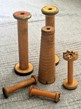 Textile Thread Spools Bobbins Vtg Wooden Lot Of 6