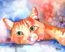 Tabby Cat High Resolution Print of Original Fine Art Watercolor by Ron Krajewski