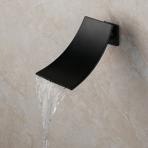 EUB Wall Mount Waterfall Bathroom Faucet Spout Black Shower Bath Tub Basin Tap - Picture 4 of 4