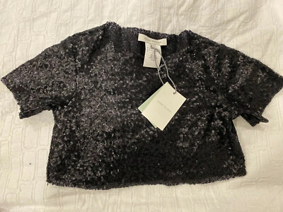 Pierre Balmain Black Cropped Beaded T Shirt Size XS