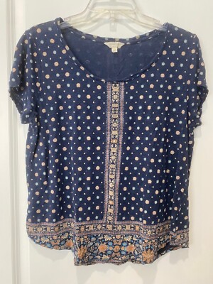 Lucky Brand M Blue Linen Blend Thin Lightweight Knit Short Sleeve T-Shirt