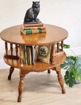 Ethan Allen Rotating End Table-Two Tier Heirloom Maple Vintage Round Side Table