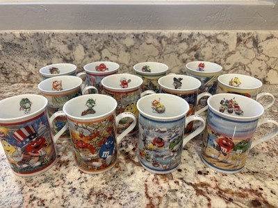 x12 The Danbury Mint M&Ms Porcelain Collector Mugs Set Never Used