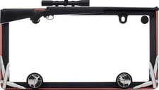 19656 Hunting License Plate Frame with Fastener Caps, Matte Black/Orange