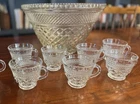Vintage ANCHOR HOCKING WEXFORD Punch Bowl Set w/h 8 Cups