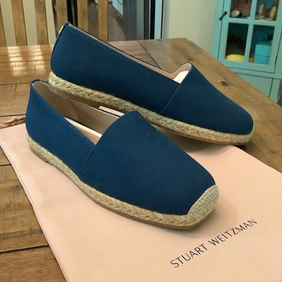 NEW Stuart Weitzman Canvas Espadrille Flats Navy Blue W/ Dustbag Womens Sz 9.5