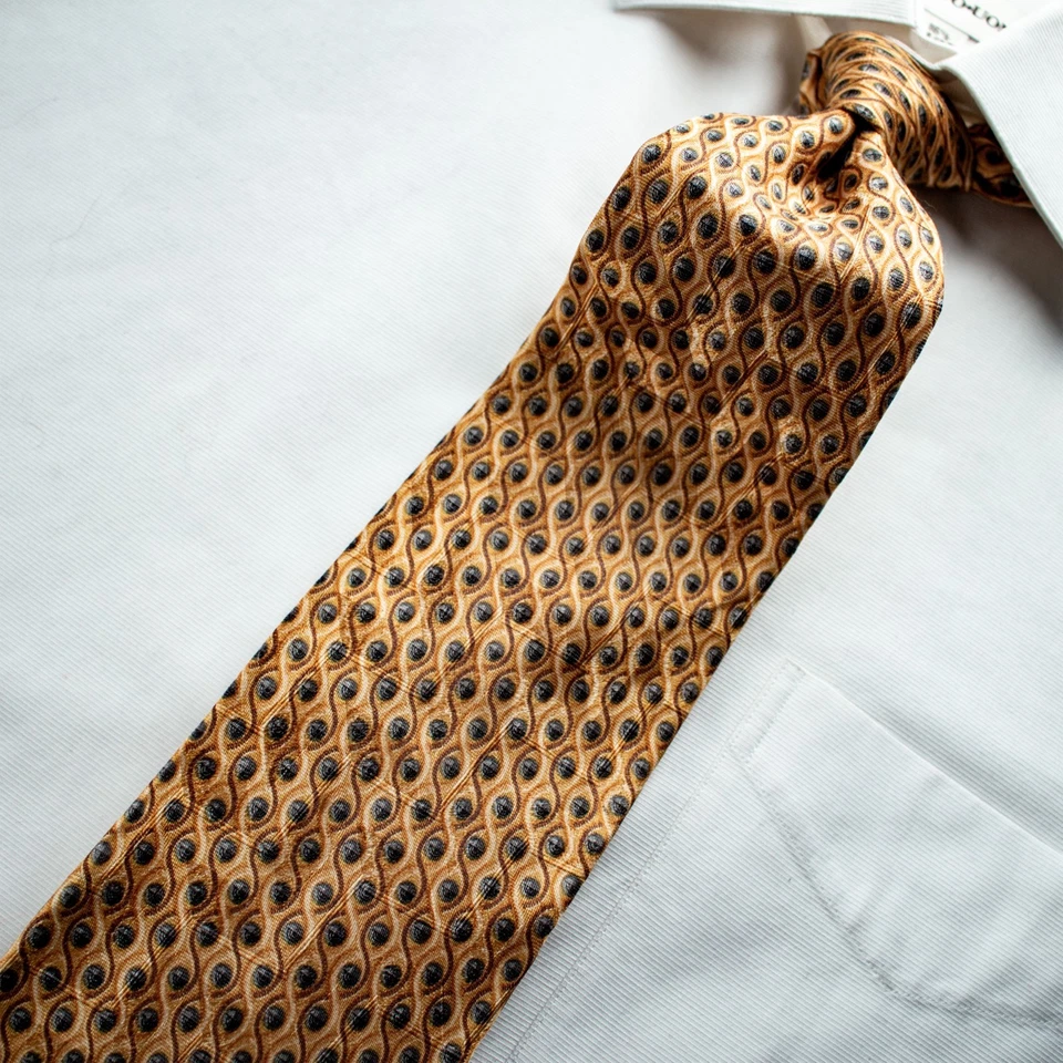 Corbata ERMENEGILDO ZEGNA Amarillo Gris Geométrica Tejida Seda 58.5"L x 3.75"W Foto 3 de 4