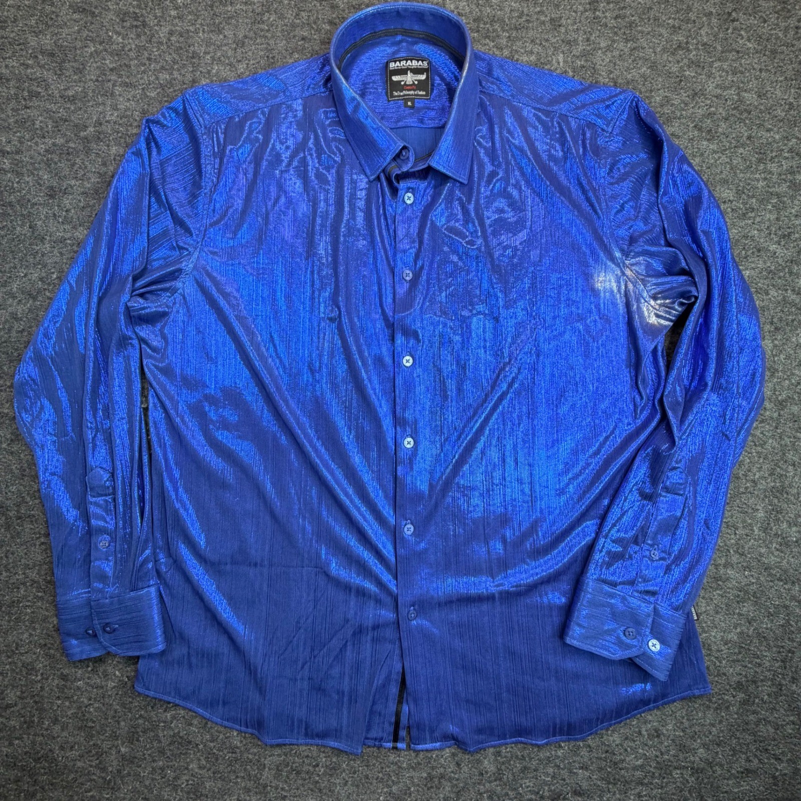 Barabas Button Down Shirt Mens XL Blue Metallic Textured Classic Fit READ