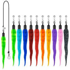 10PCS Cat Worm Toy, Cat Wand Attachment Fuzzy Worm Toys Refill with 1PCS Blac...