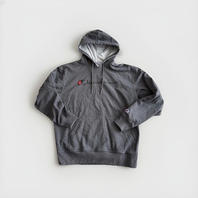 Champion Hoodie Men's Large Gray Graphic Logo Pullover Fleece Sweatshirt