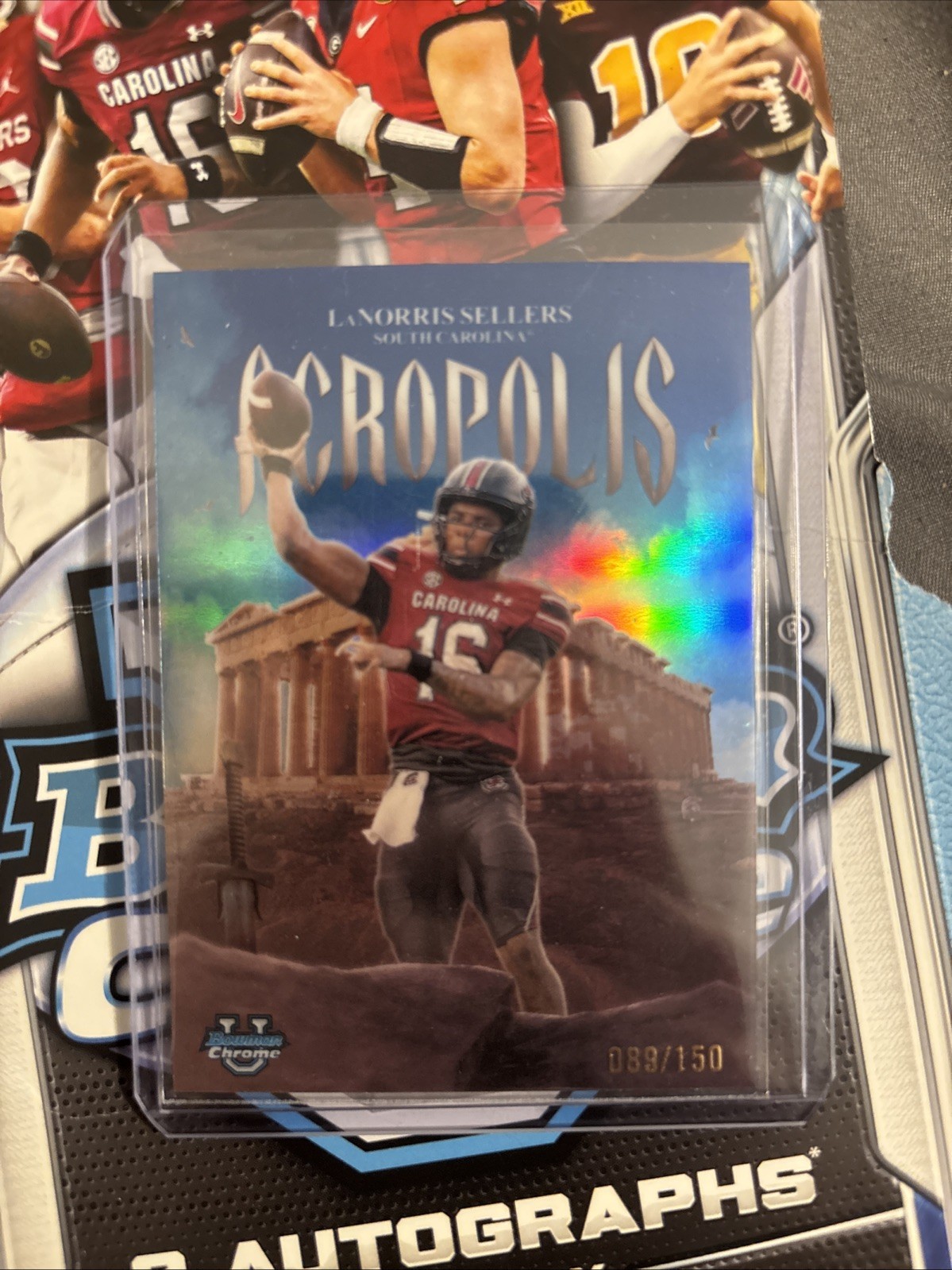 2025 Bowman University Chrome - LaNorris Sellers #168 Blue Refractor /150 (RC)