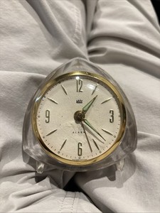 Vintage STAIGER German AlarmClock quartz movement with Clear Hexagonal Base.READ