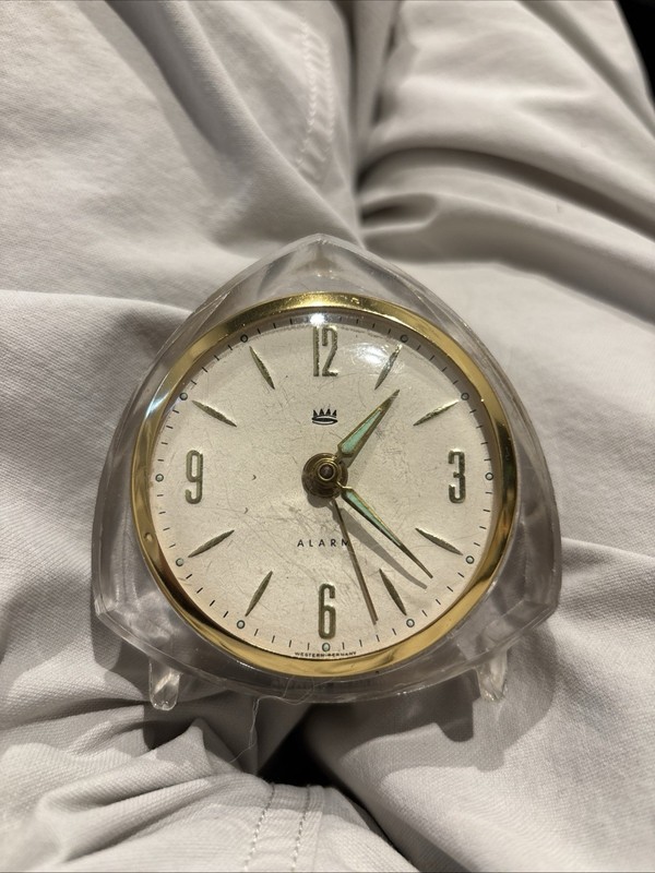 Vintage STAIGER German AlarmClock quartz movement with Clear Hexagonal Base.READ