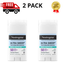 Neutrogena Ultra Sheer SPF 50 Mineral Sunscreen Stick Zinc Oxide 1.5oz, 2 Pack