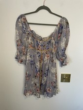 Free People Grey Floral Marney Babydoll Mini Dress Women’s Size XS NWT