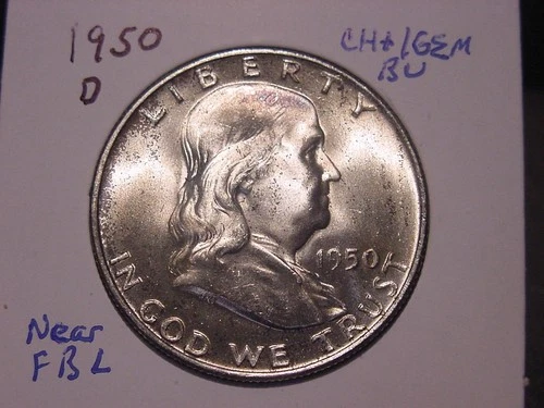 1950-D FRANKLIN HALF CHOICE + GEM BU NEAR FBL ORIGINAL COLOR LUSTER BETTER DATE